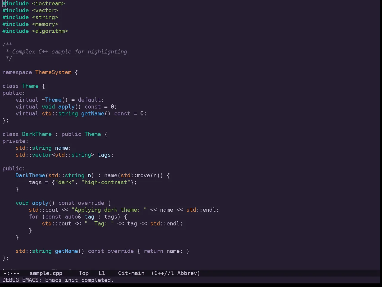 Doom Feather Dark Theme in c++-mode