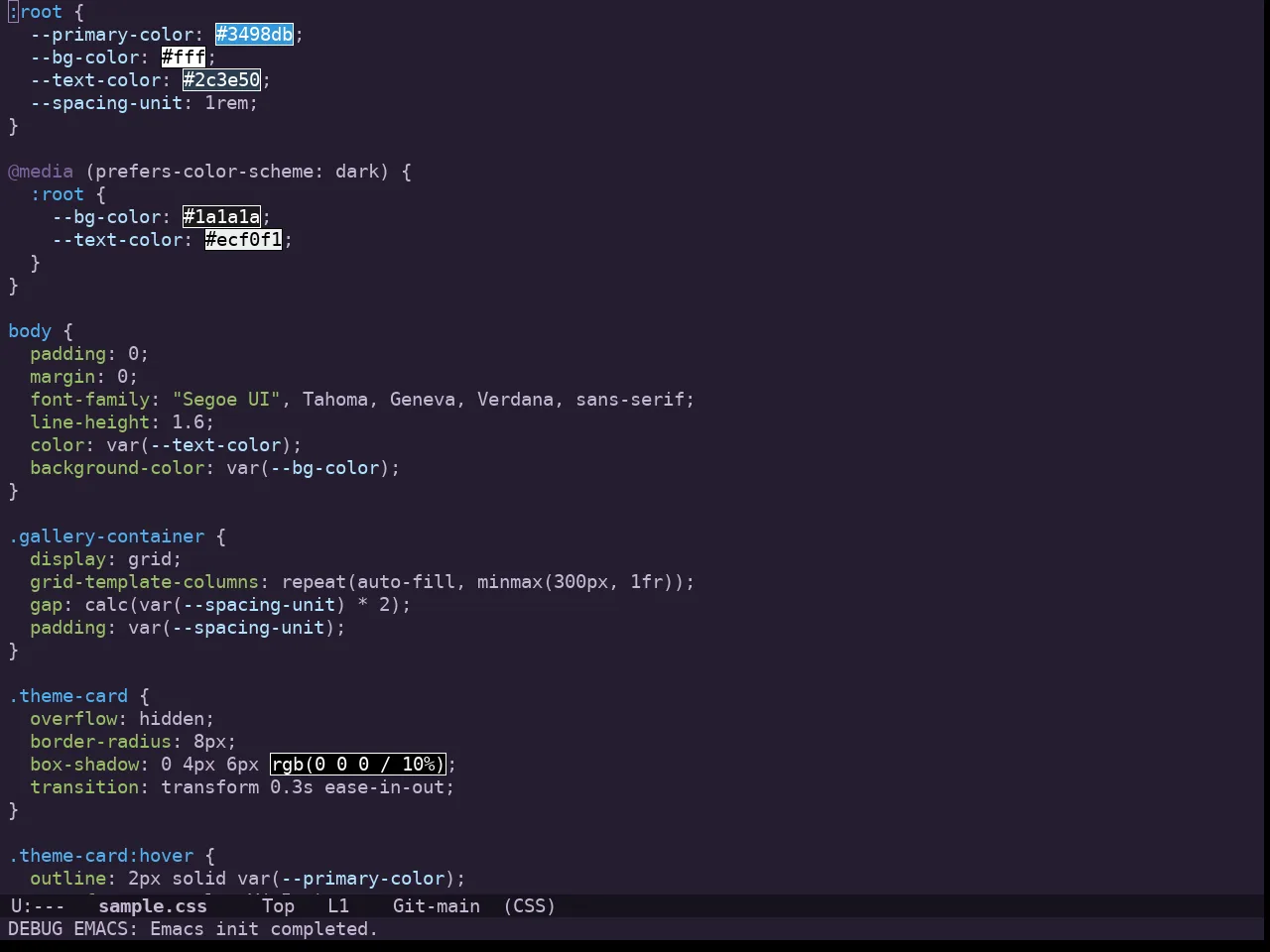 Doom Feather Dark Theme in css-mode