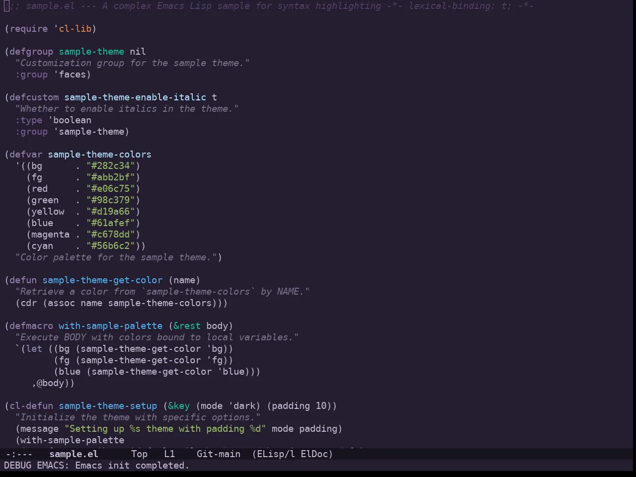 Doom Feather Dark Theme in emacs-lisp-mode