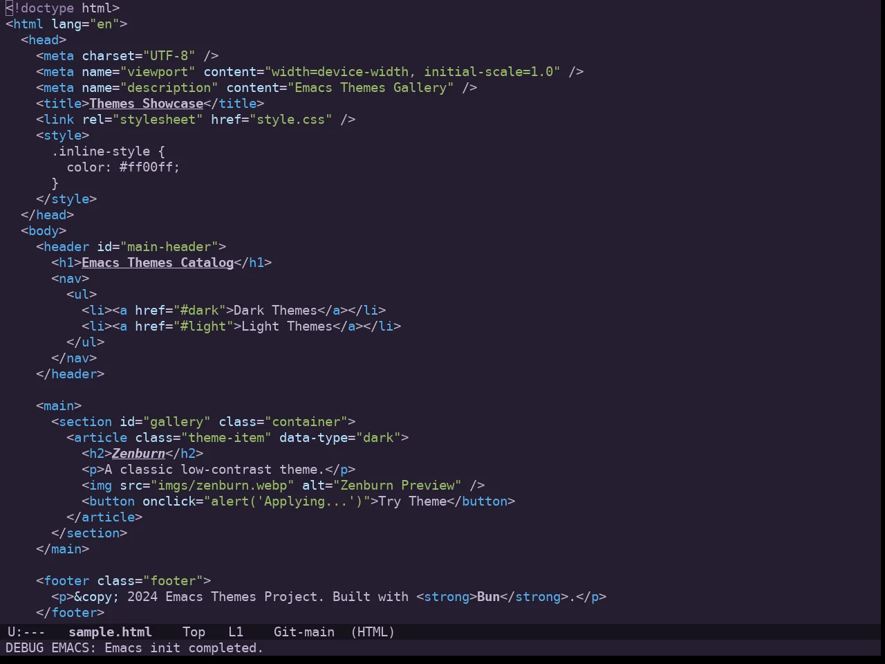 Doom Feather Dark Theme in html-mode