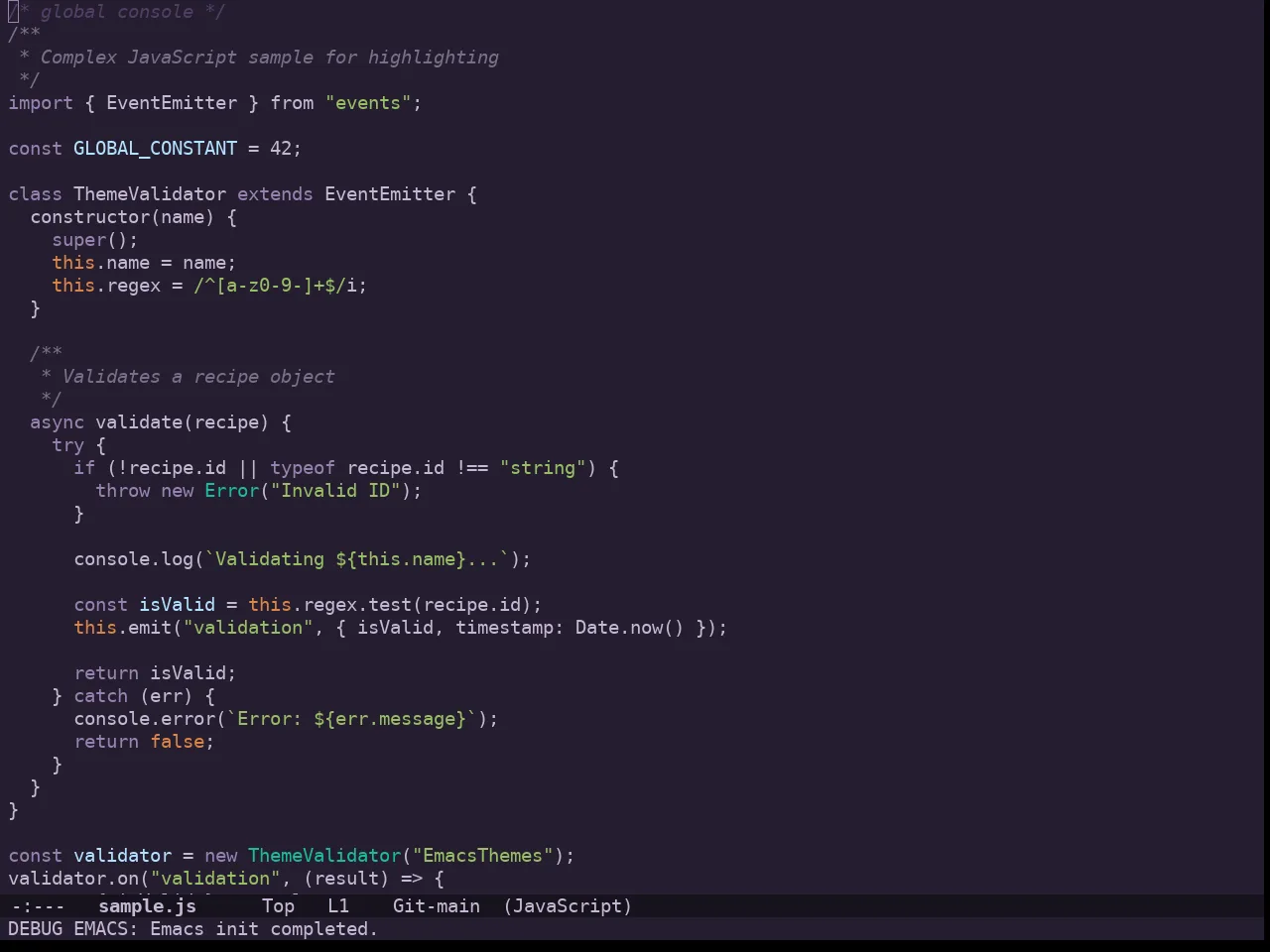 Doom Feather Dark Theme in javascript-mode