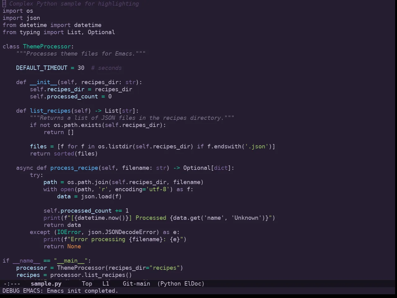 Doom Feather Dark Theme in python-mode