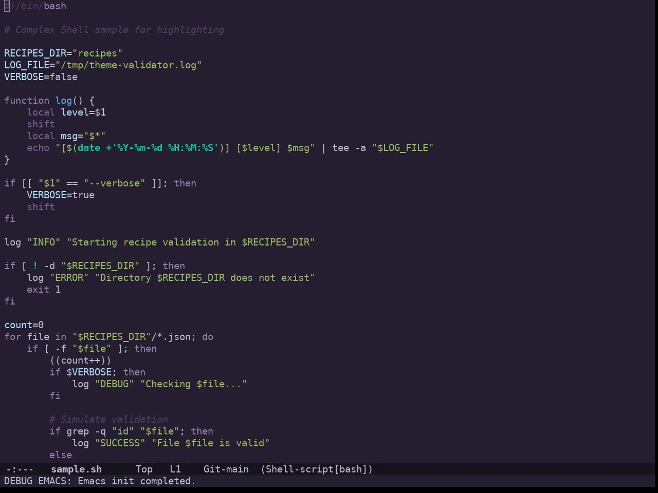 Doom Feather Dark Theme in sh-mode