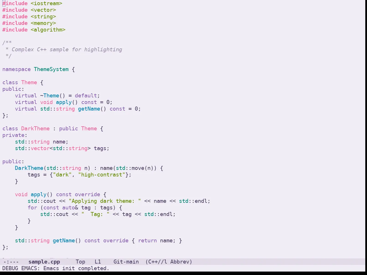 Doom Feather Light Theme in c++-mode