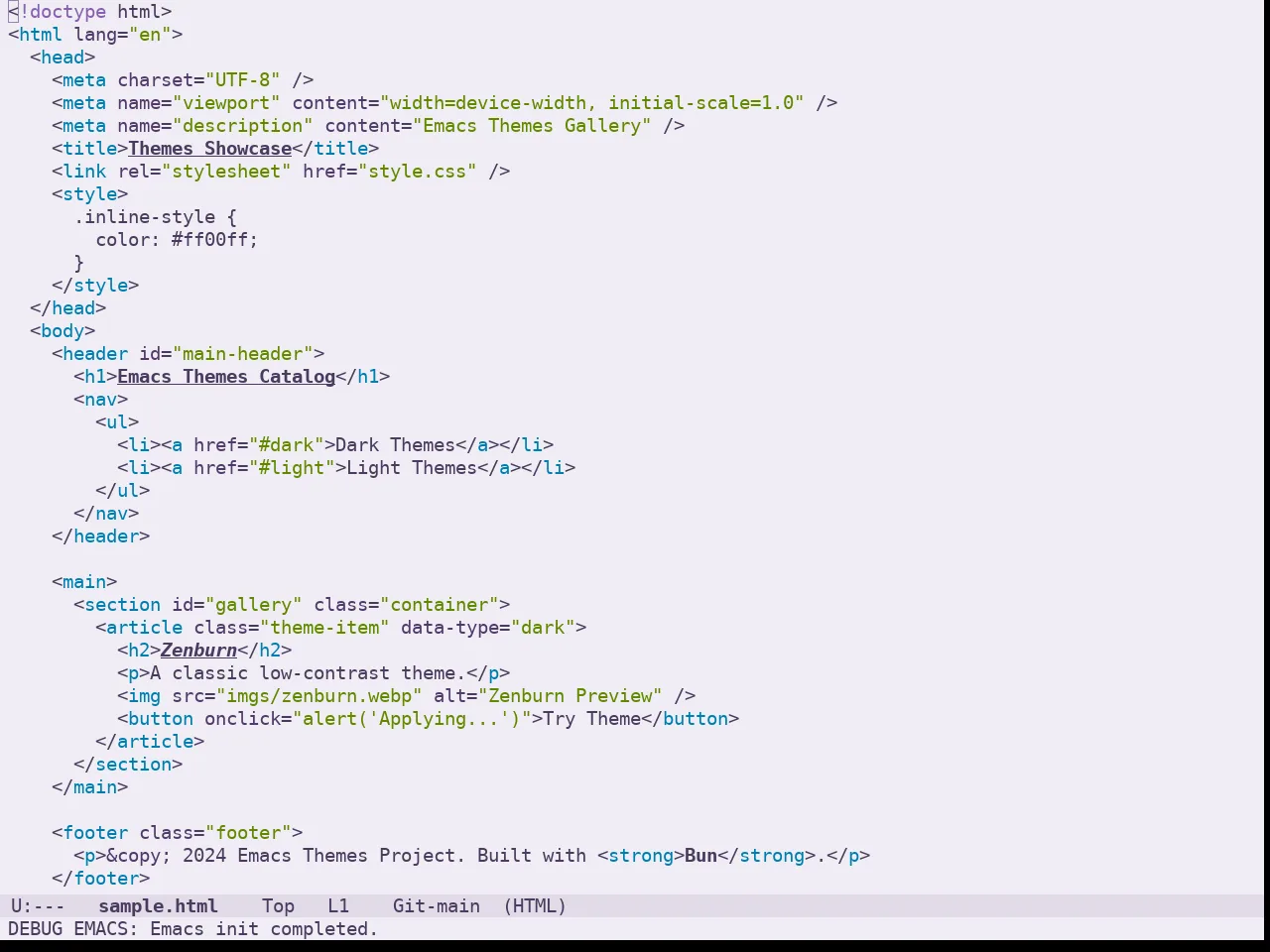 Doom Feather Light Theme in html-mode