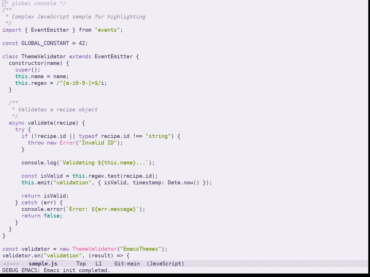 Doom Feather Light Theme in javascript-mode