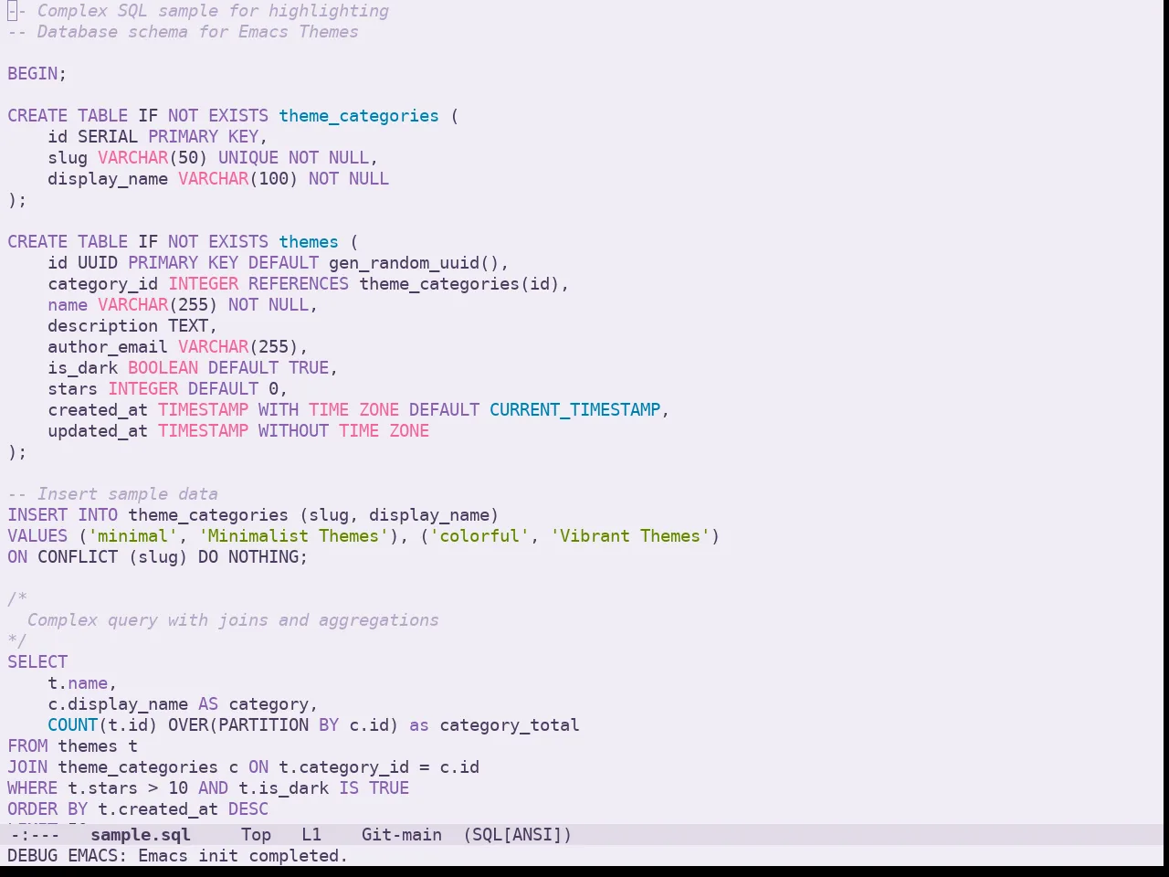 Doom Feather Light Theme in sql-mode