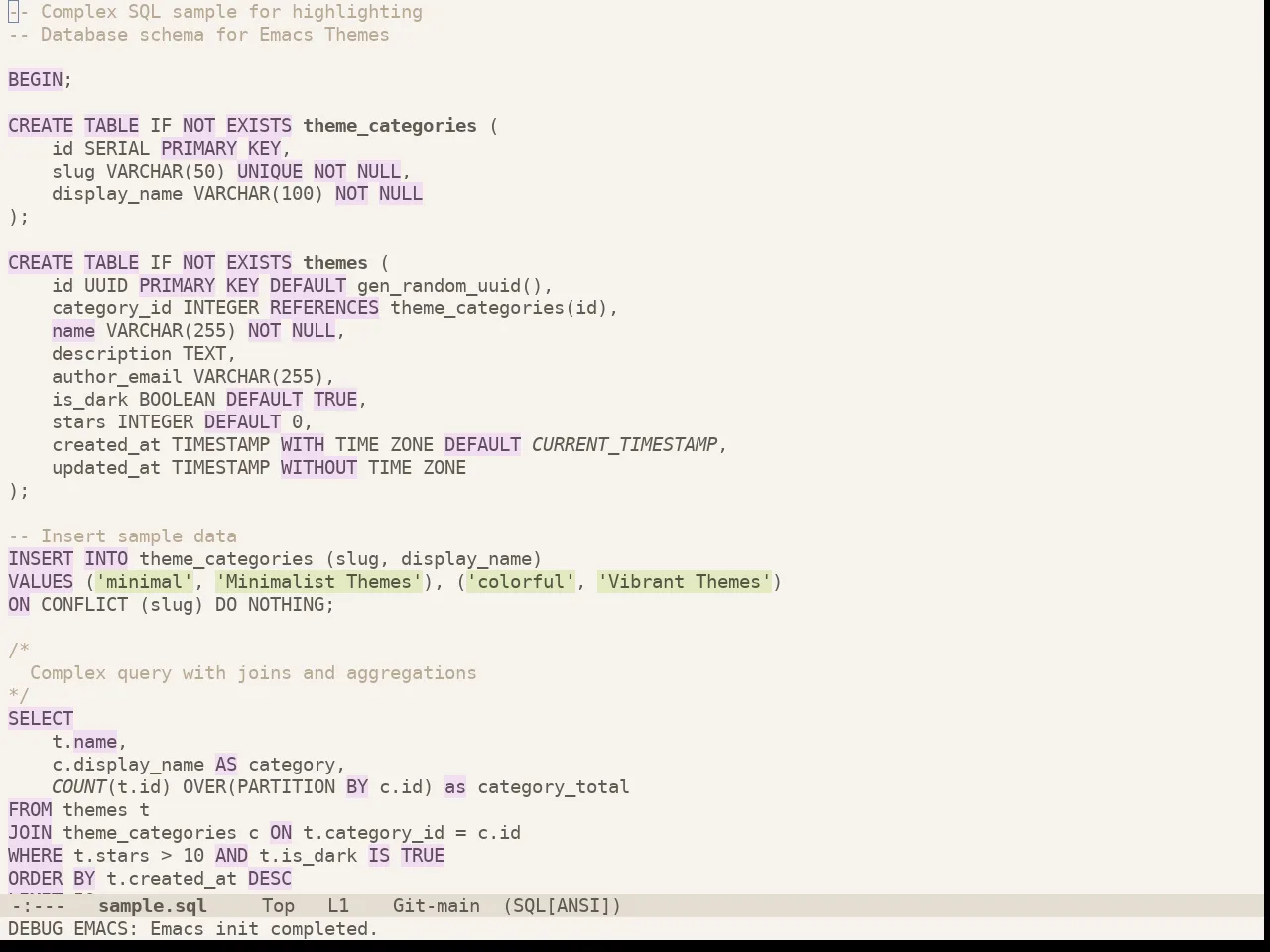 Doom Flatwhite Theme in sql-mode