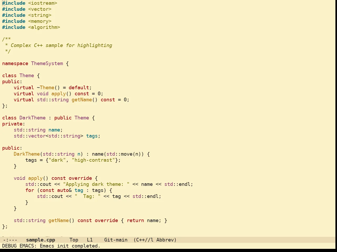Doom Gruvbox Light Theme in c++-mode