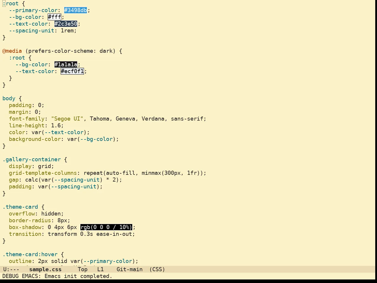 Doom Gruvbox Light Theme in css-mode