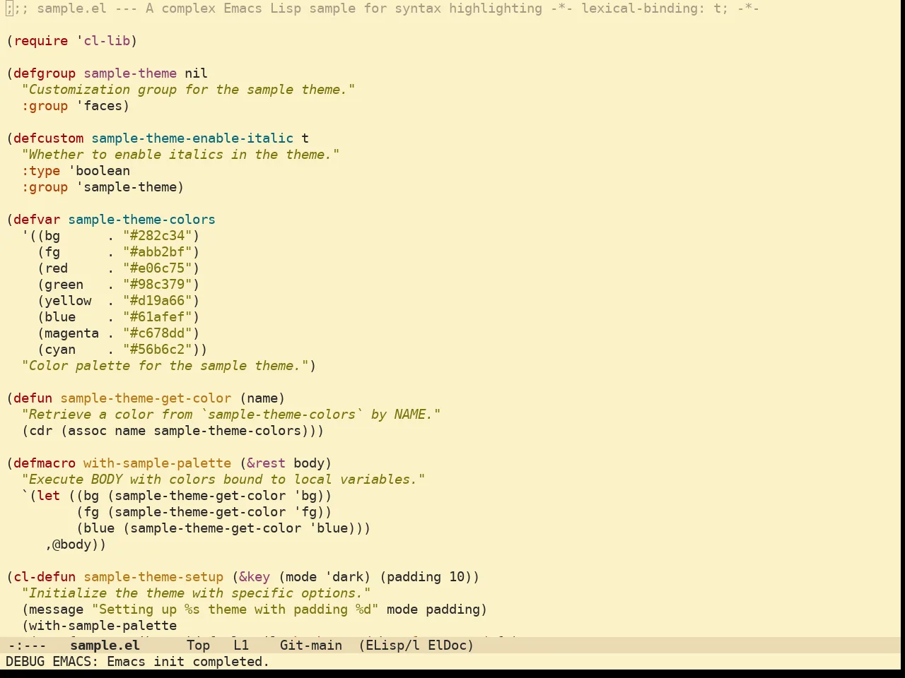 Doom Gruvbox Light Theme in emacs-lisp-mode