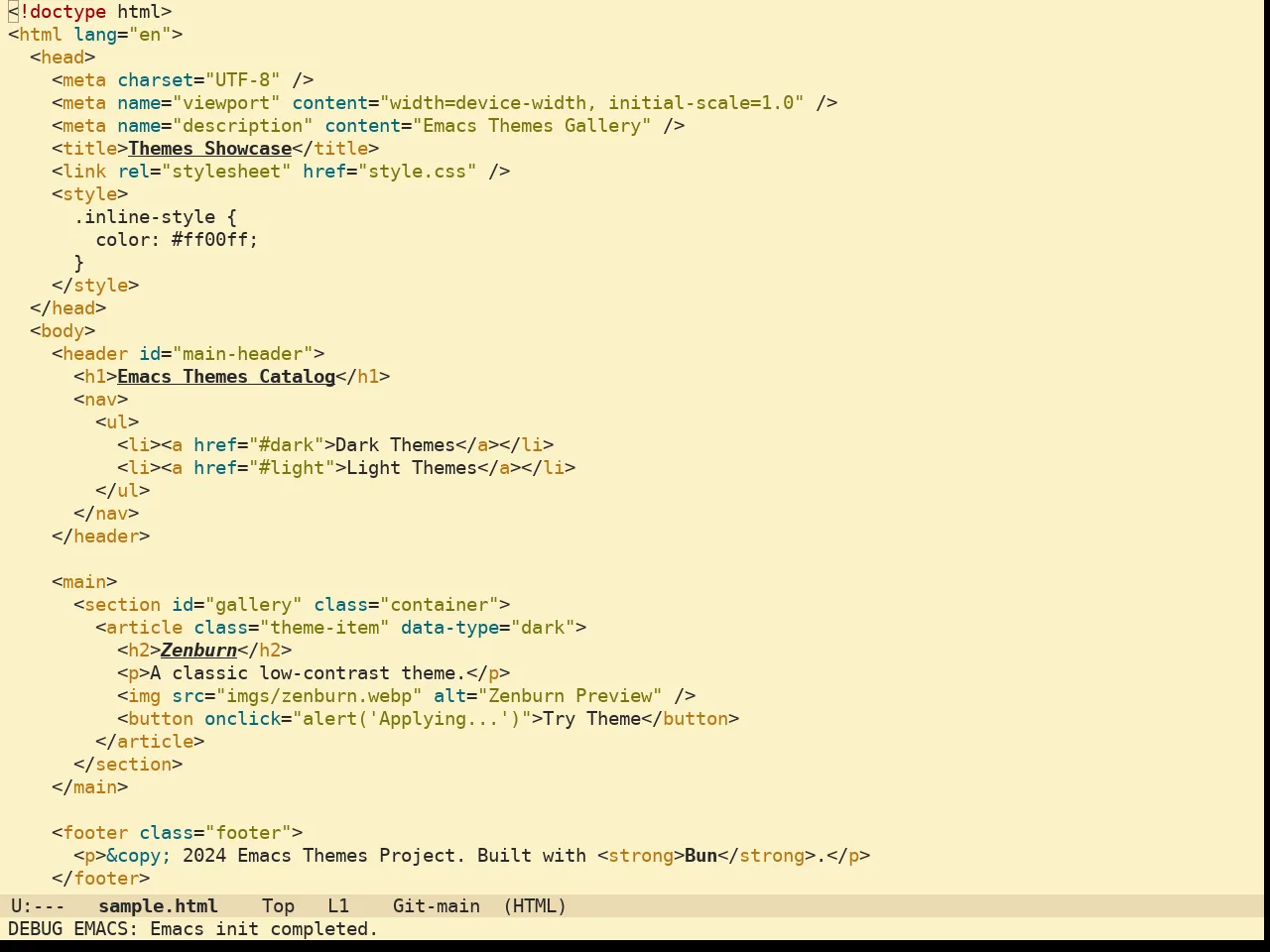 Doom Gruvbox Light Theme in html-mode