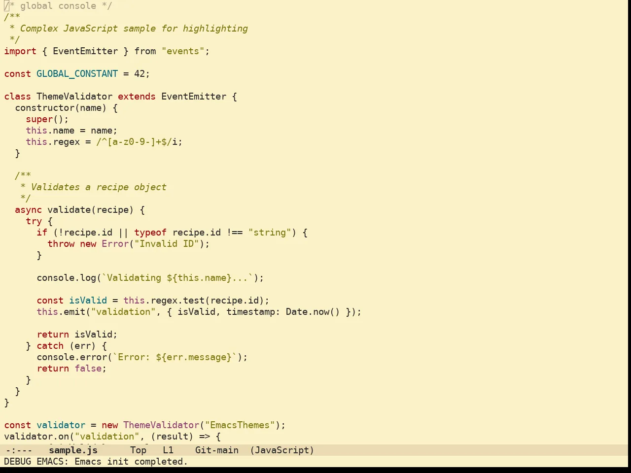 Doom Gruvbox Light Theme in javascript-mode
