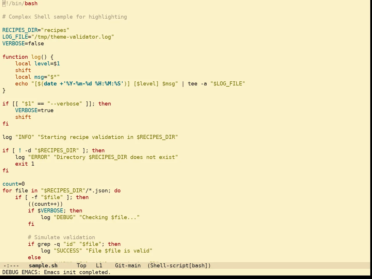 Doom Gruvbox Light Theme in sh-mode