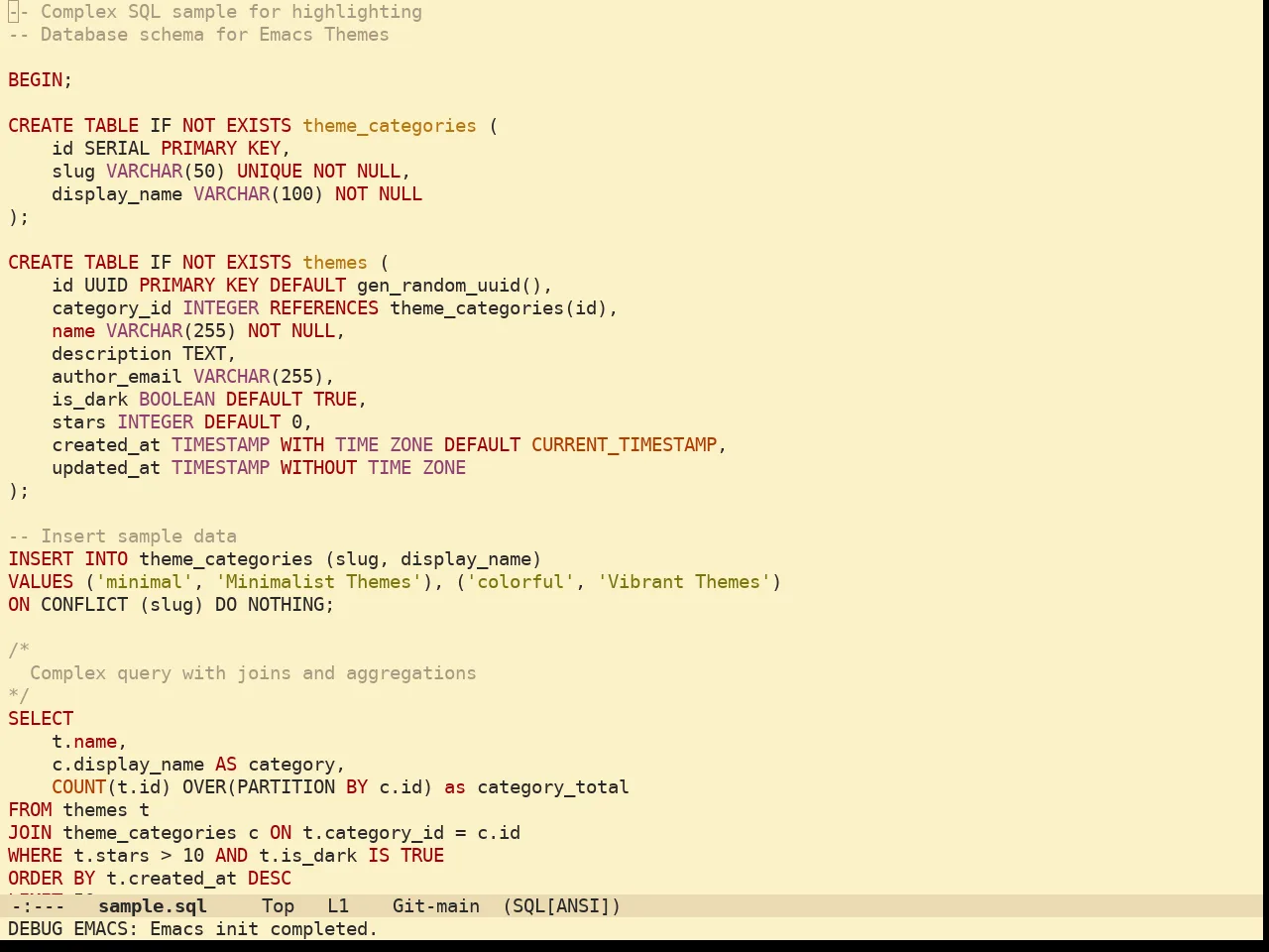 Doom Gruvbox Light Theme in sql-mode