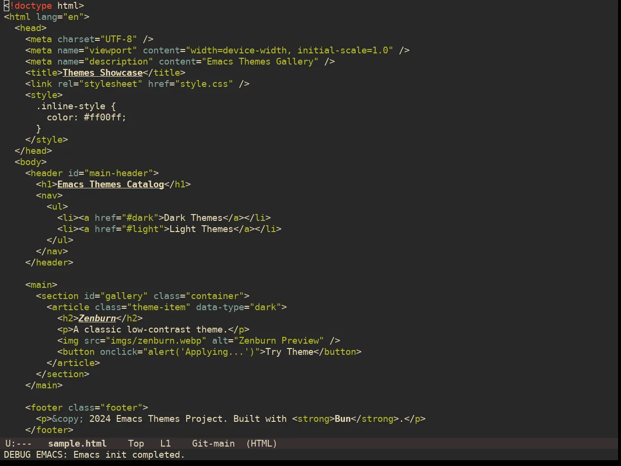 Doom Gruvbox Theme in html-mode