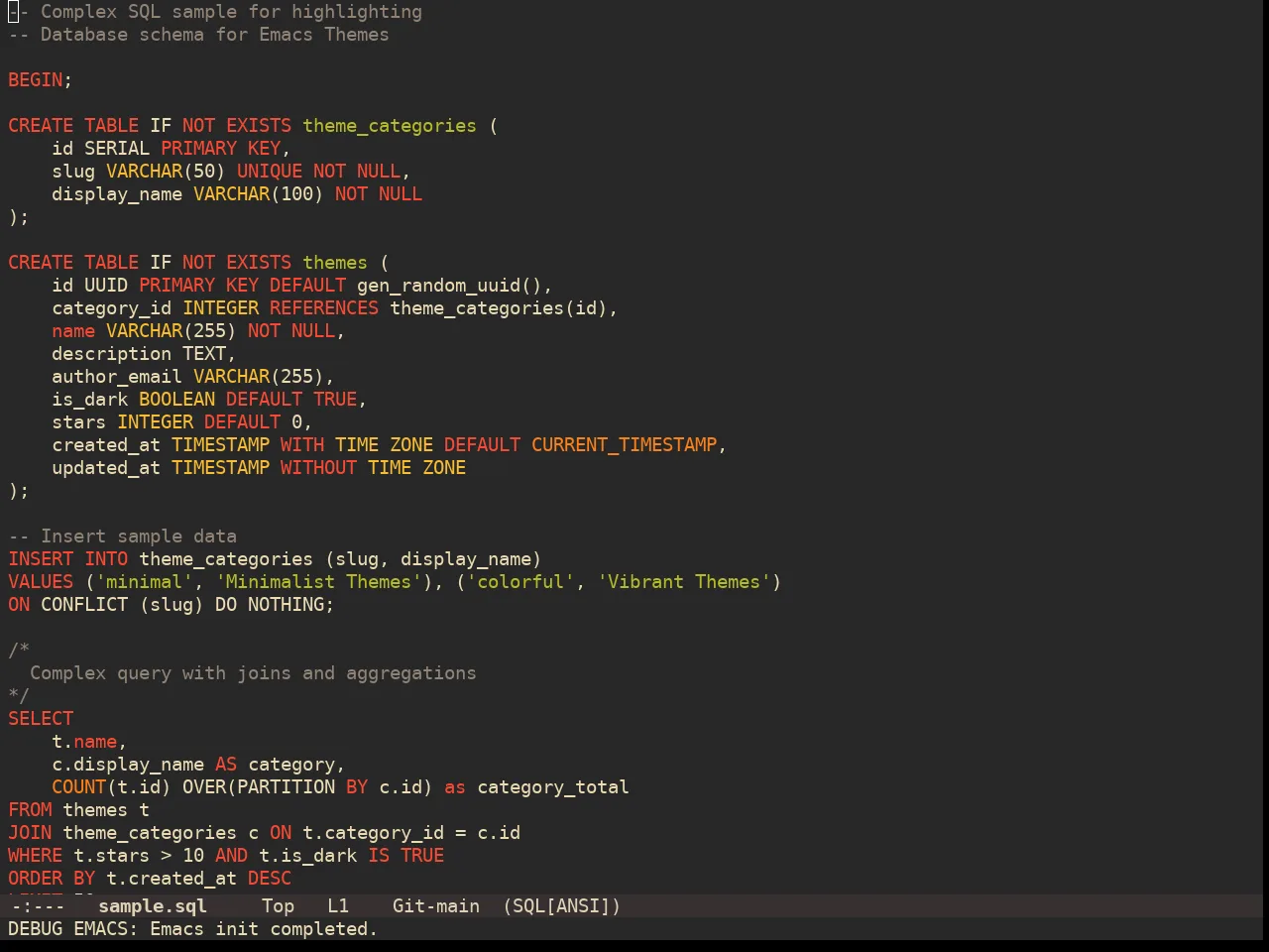 Doom Gruvbox Theme in sql-mode