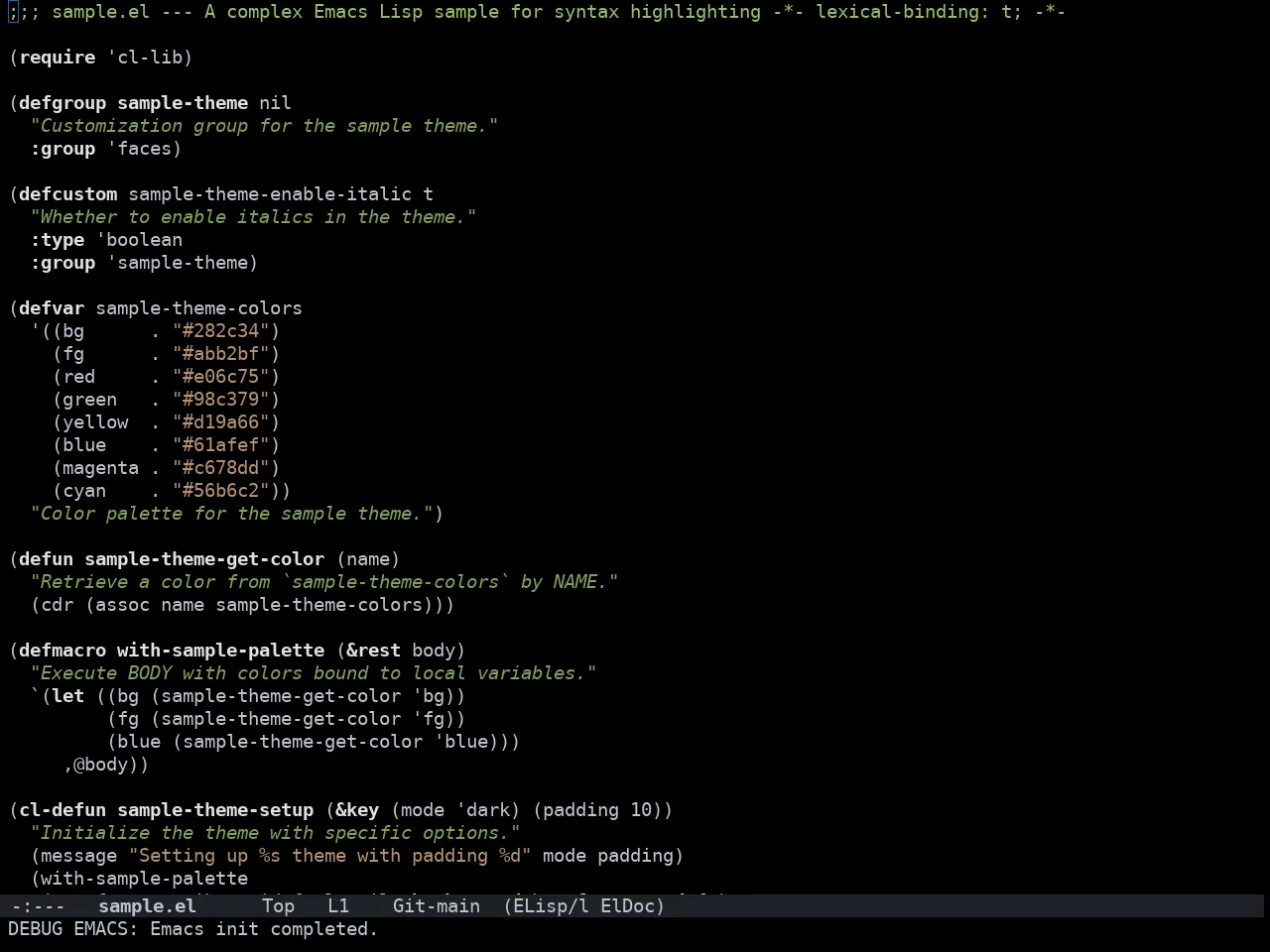 Doom Homage Black Theme in emacs-lisp-mode