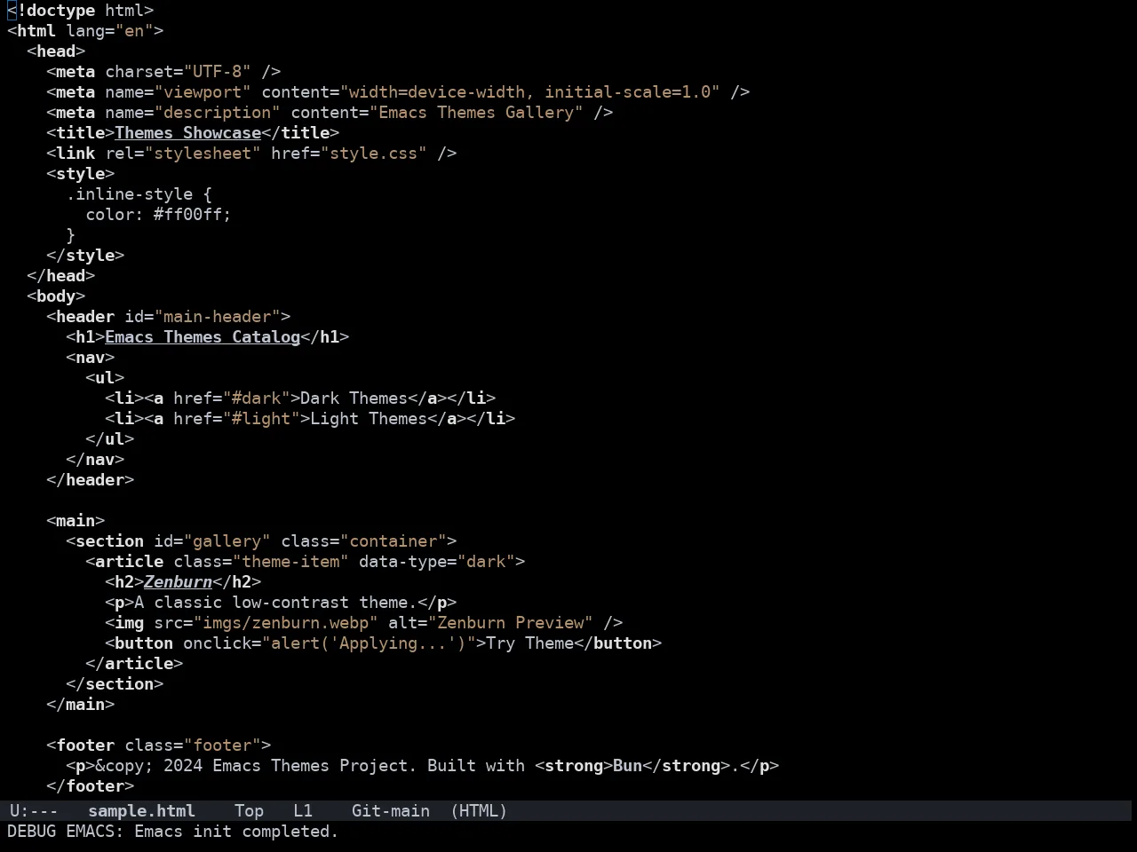 Doom Homage Black Theme in html-mode