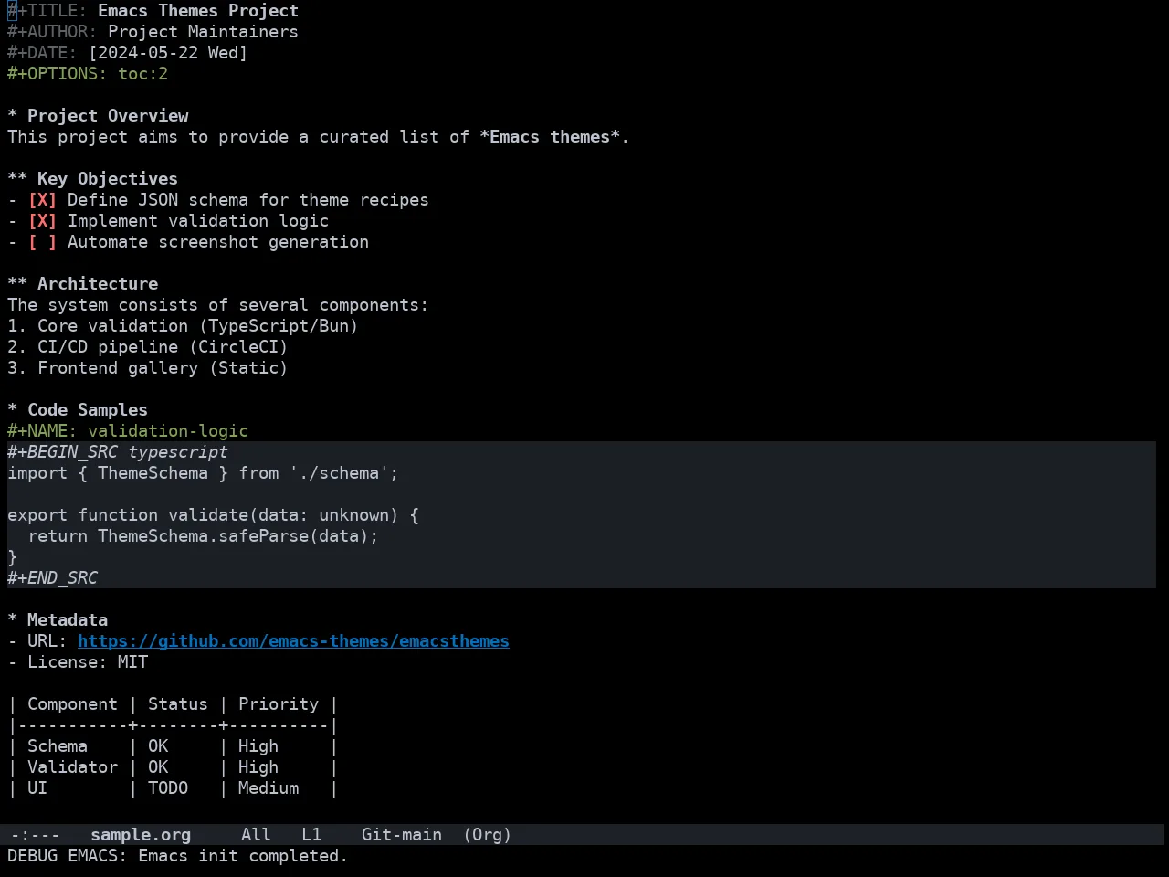 Doom Homage Black Theme in org-mode