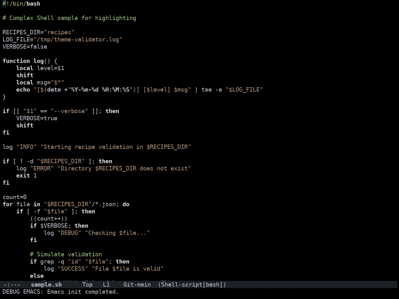 Doom Homage Black Theme in sh-mode