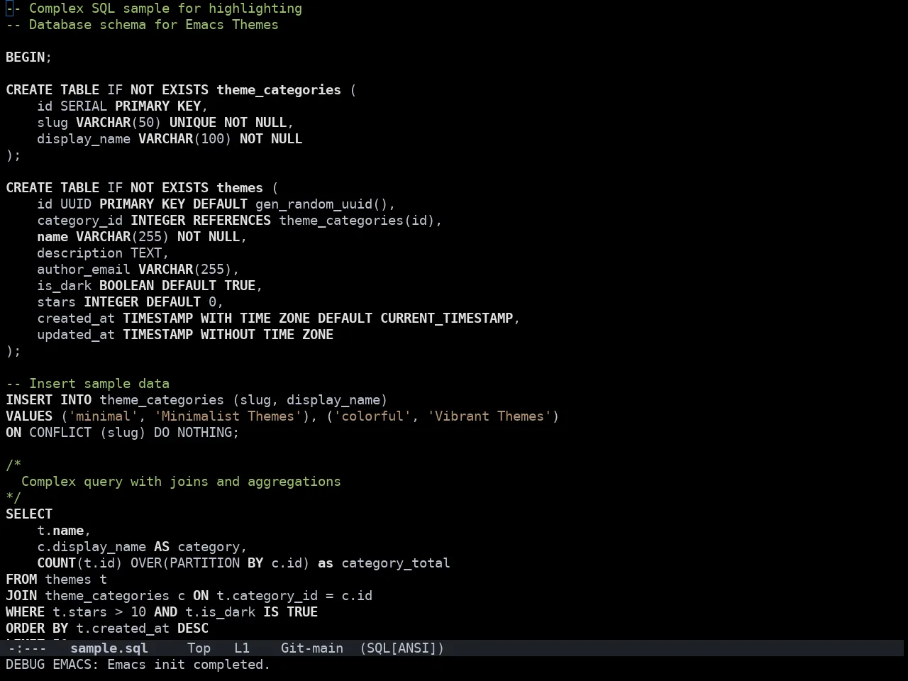 Doom Homage Black Theme in sql-mode