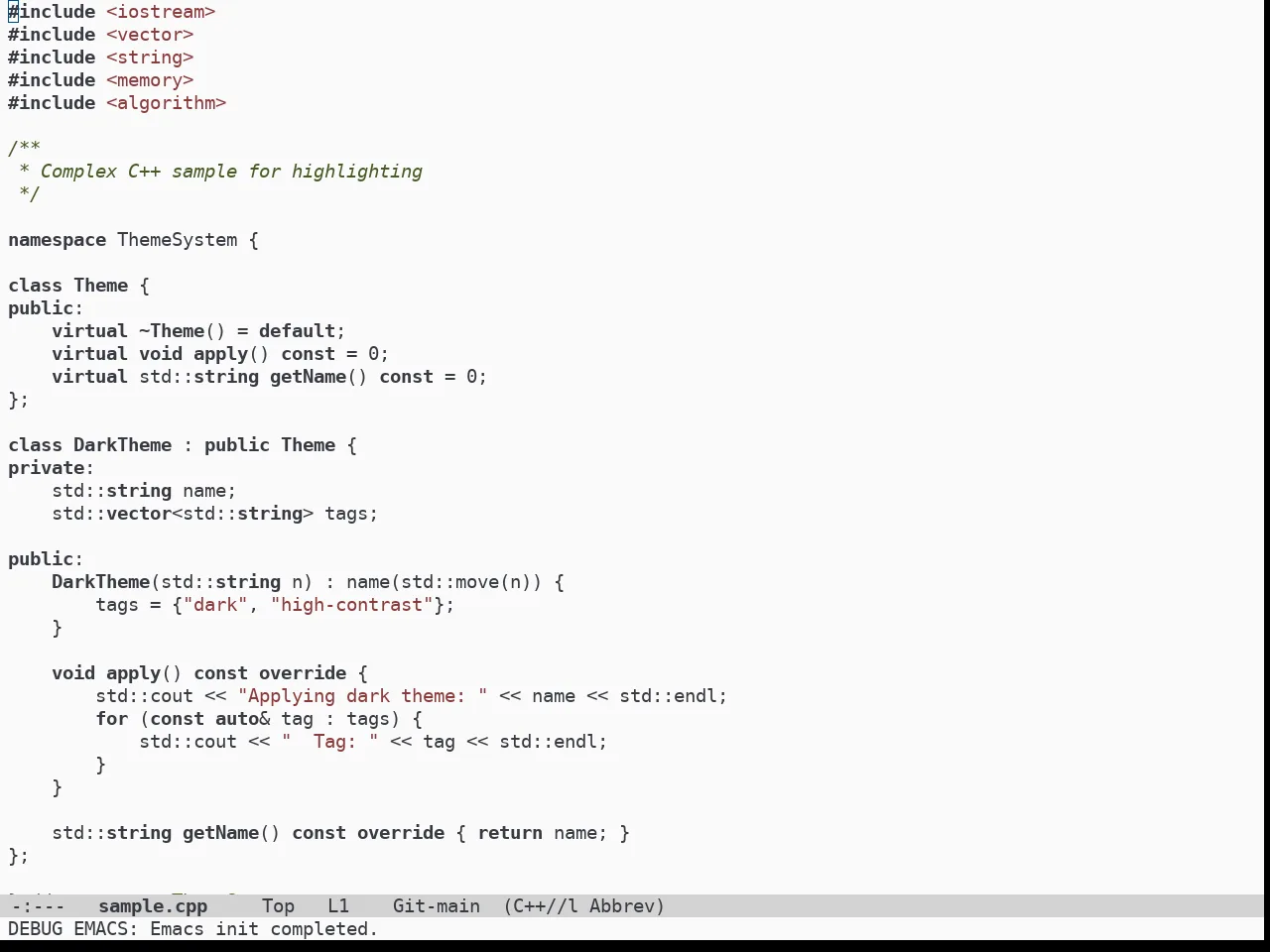 Doom Homage White Theme in c++-mode