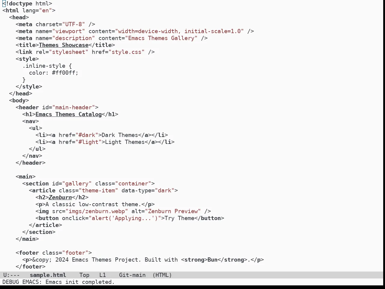 Doom Homage White Theme in html-mode