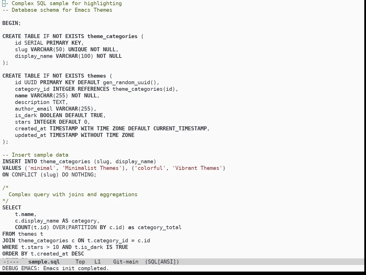 Doom Homage White Theme in sql-mode