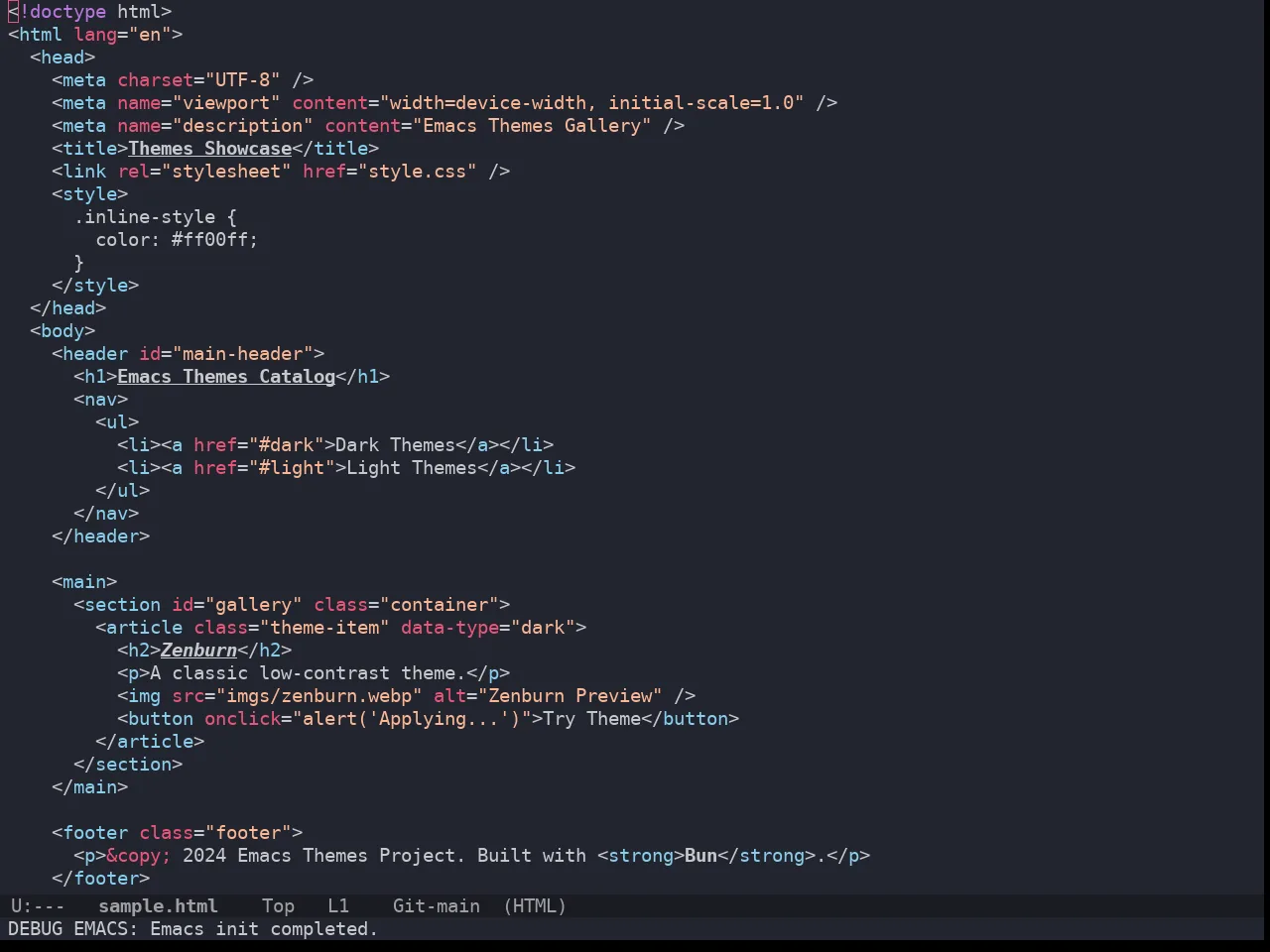 Doom Horizon Theme in html-mode