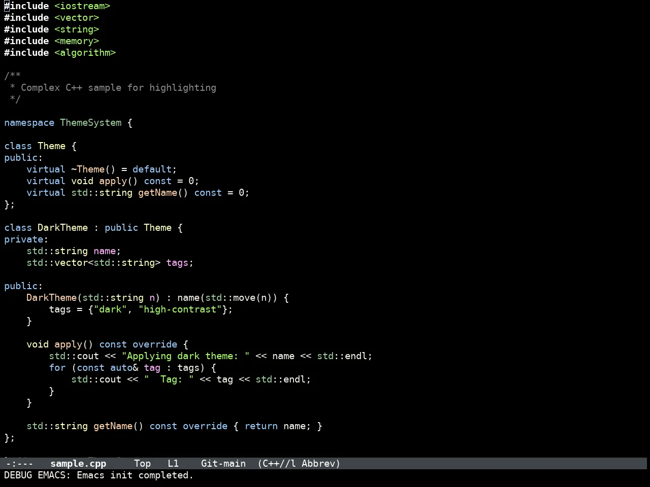 Doom IR Black Theme in c++-mode