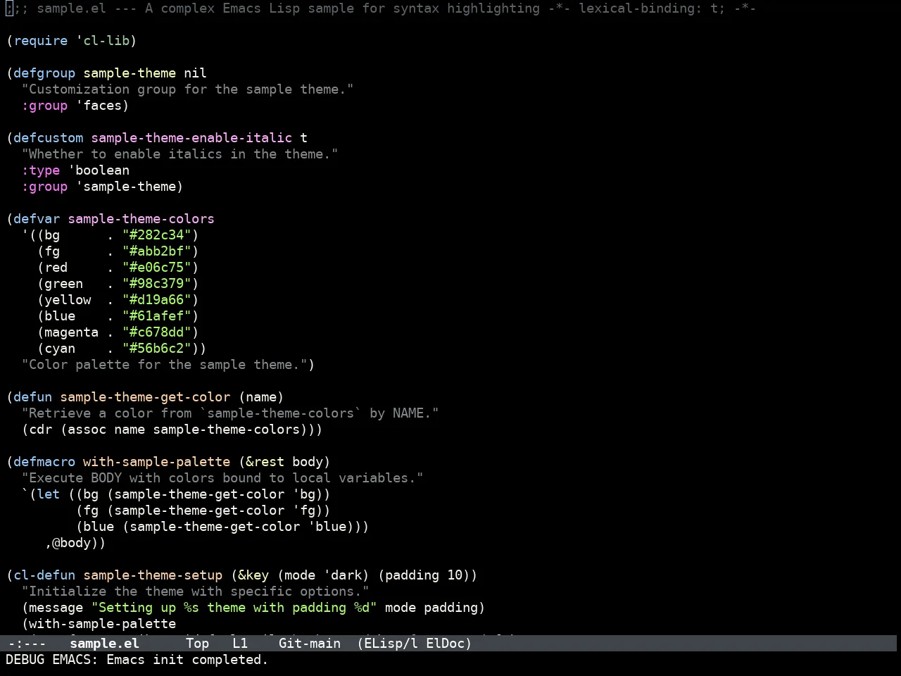 Doom IR Black Theme in emacs-lisp-mode
