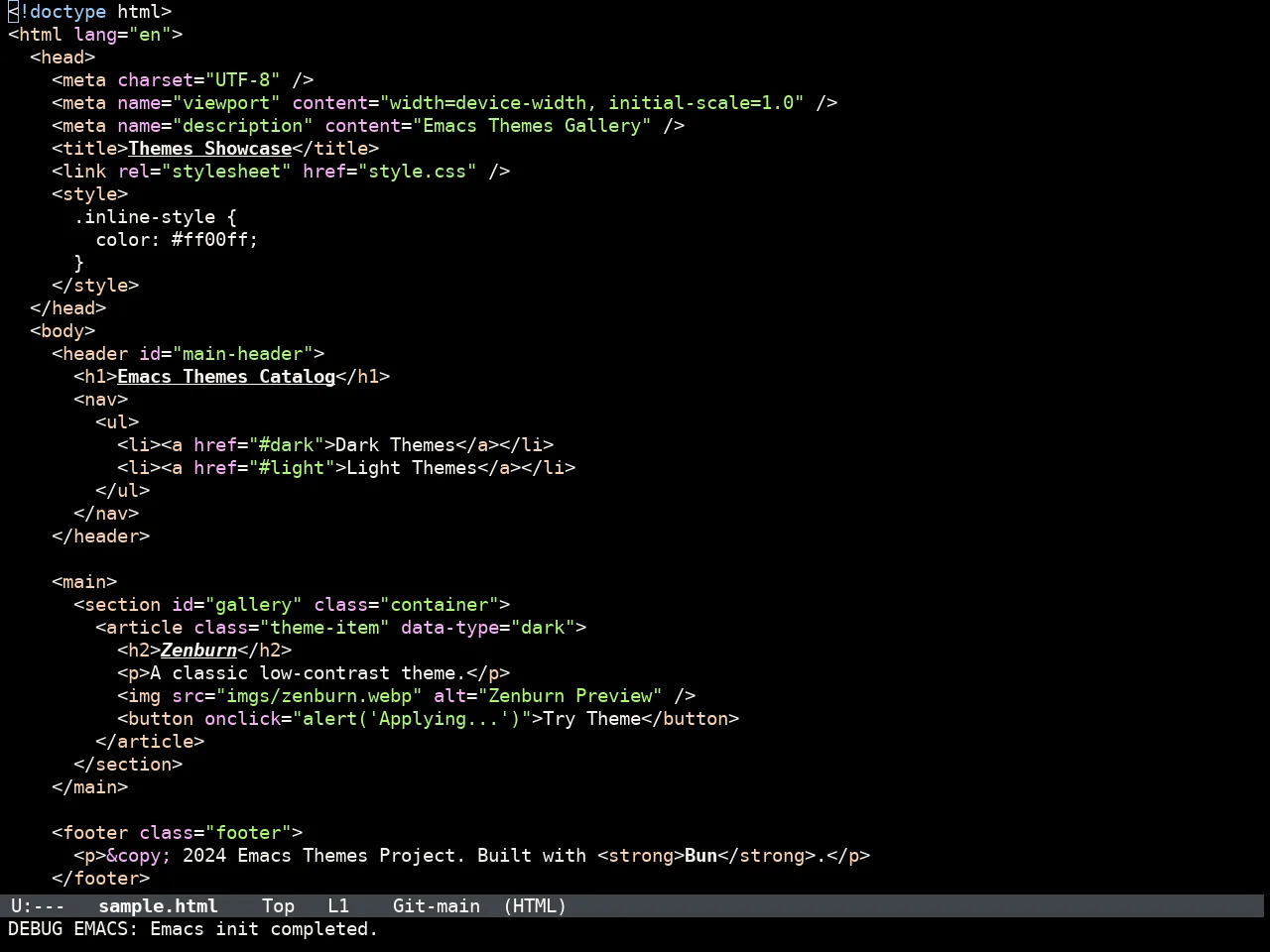 Doom IR Black Theme in html-mode