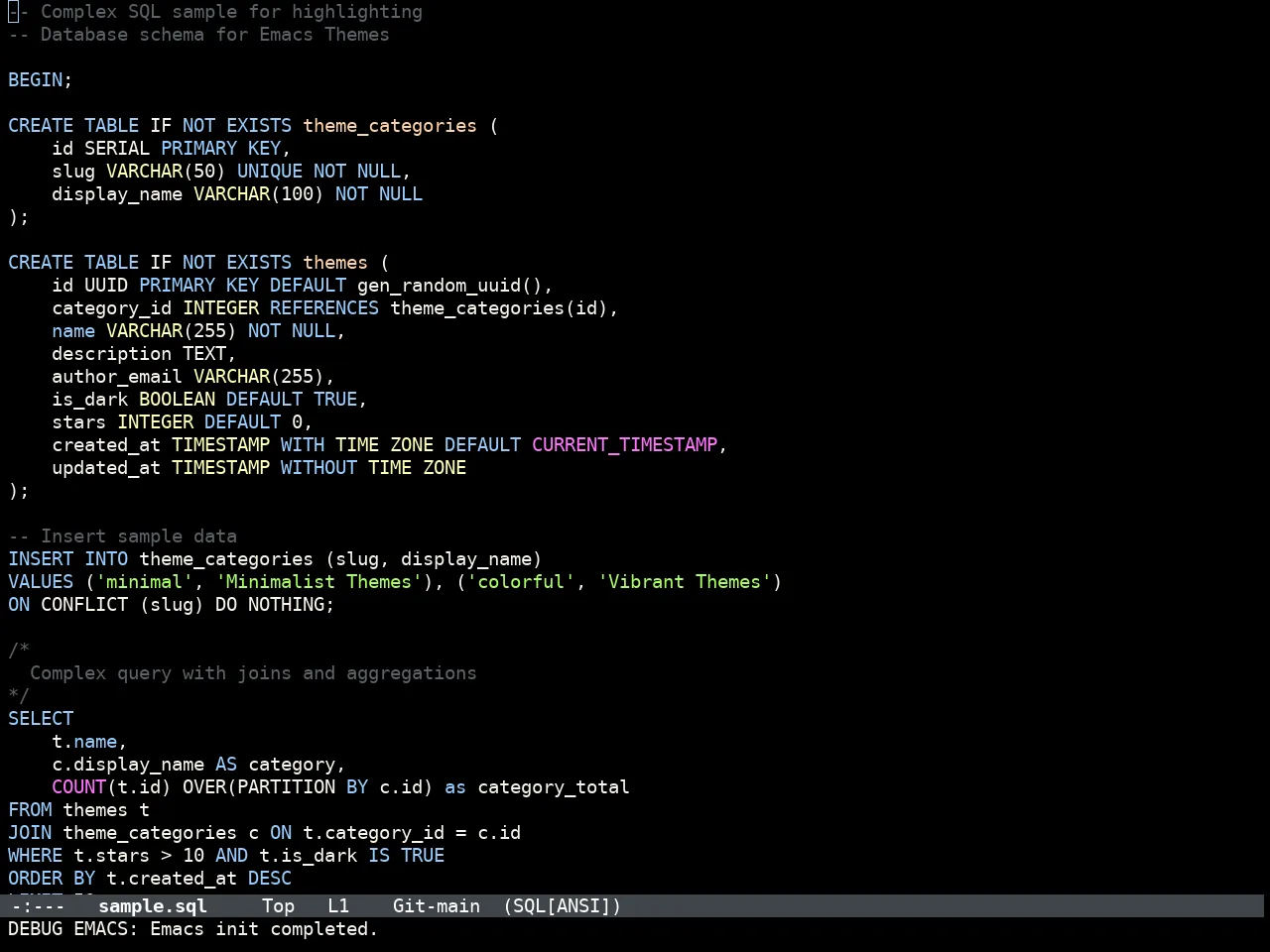 Doom IR Black Theme in sql-mode