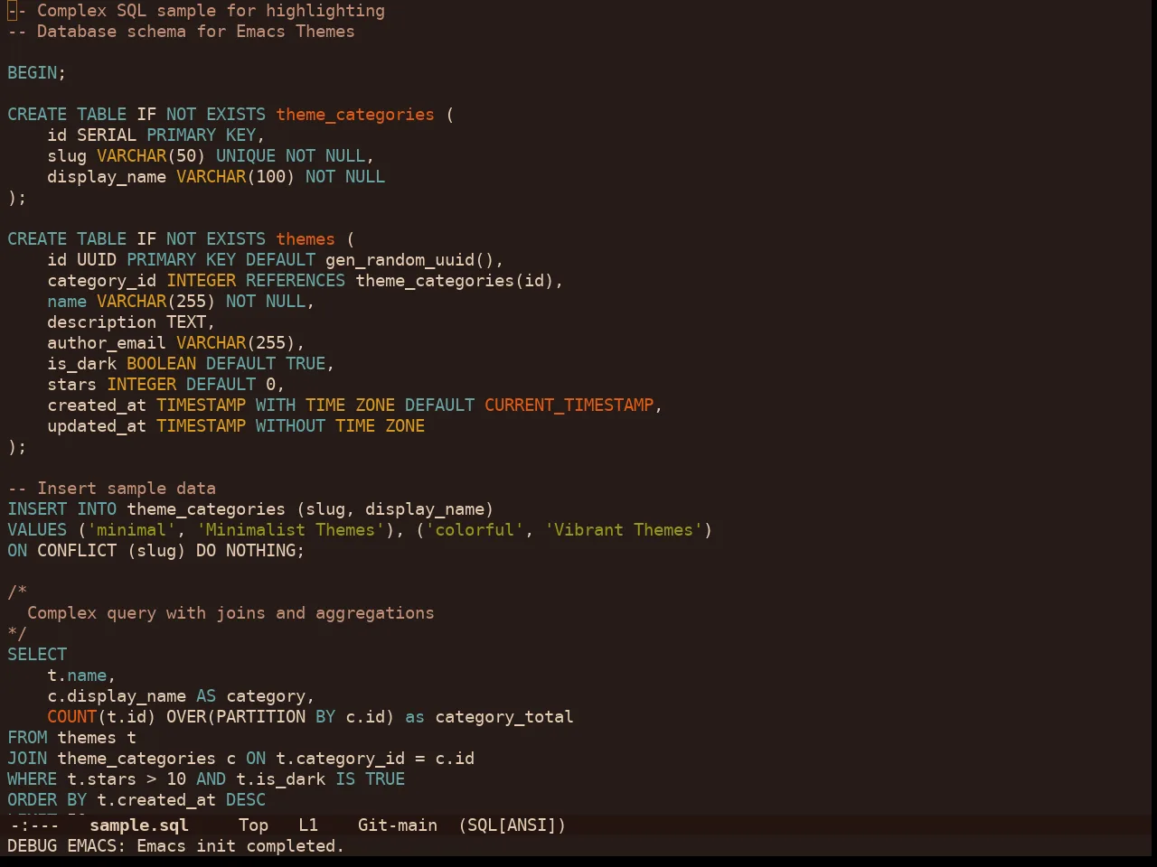 Doom Lantern Theme in sql-mode