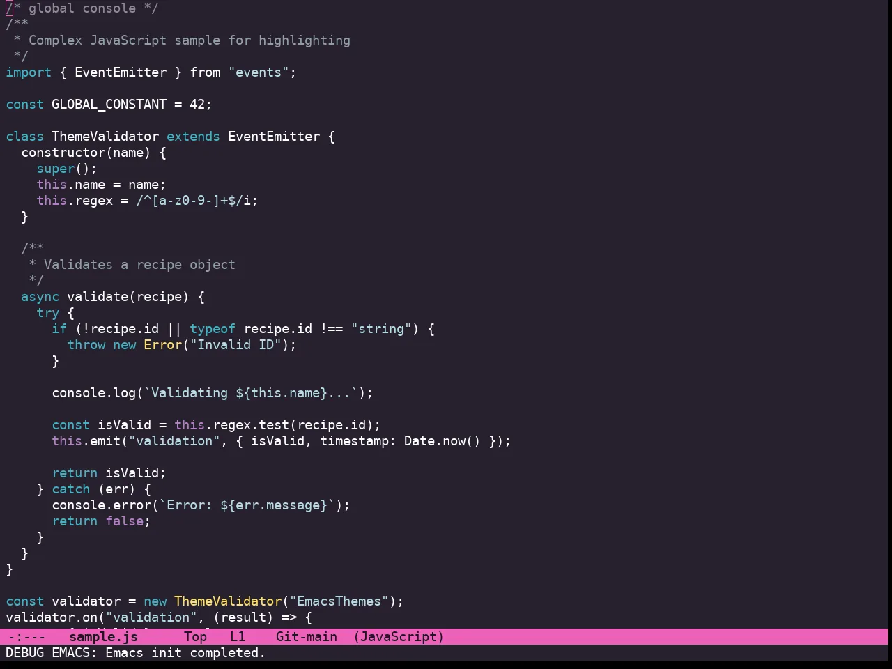 Doom Laserwave Theme in javascript-mode
