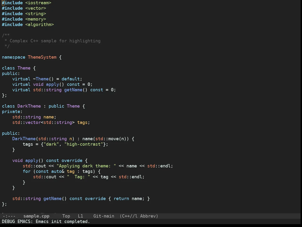 Doom Material Dark Theme in c++-mode