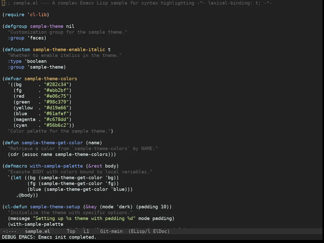 Doom Material Dark Theme in emacs-lisp-mode