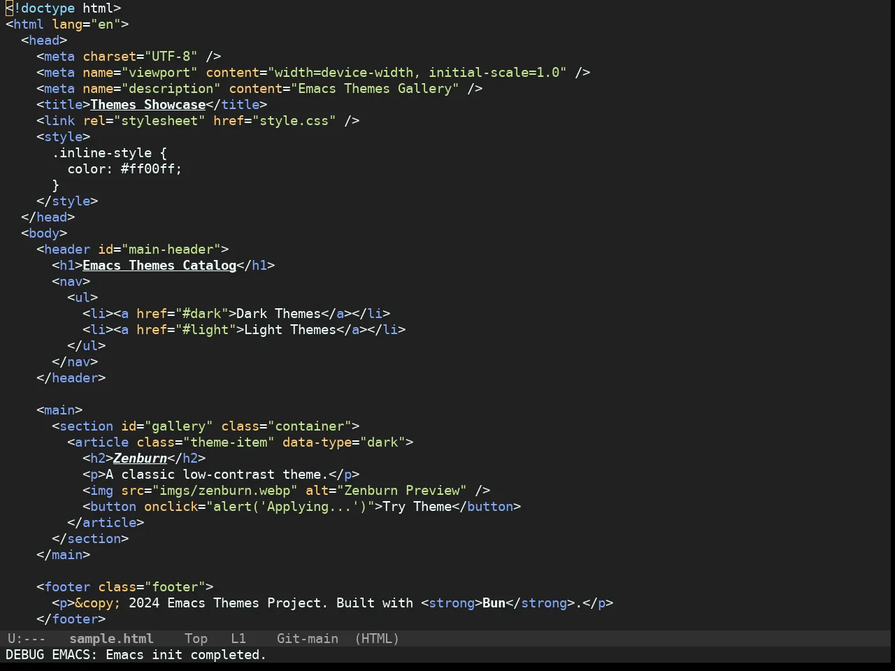 Doom Material Dark Theme in html-mode