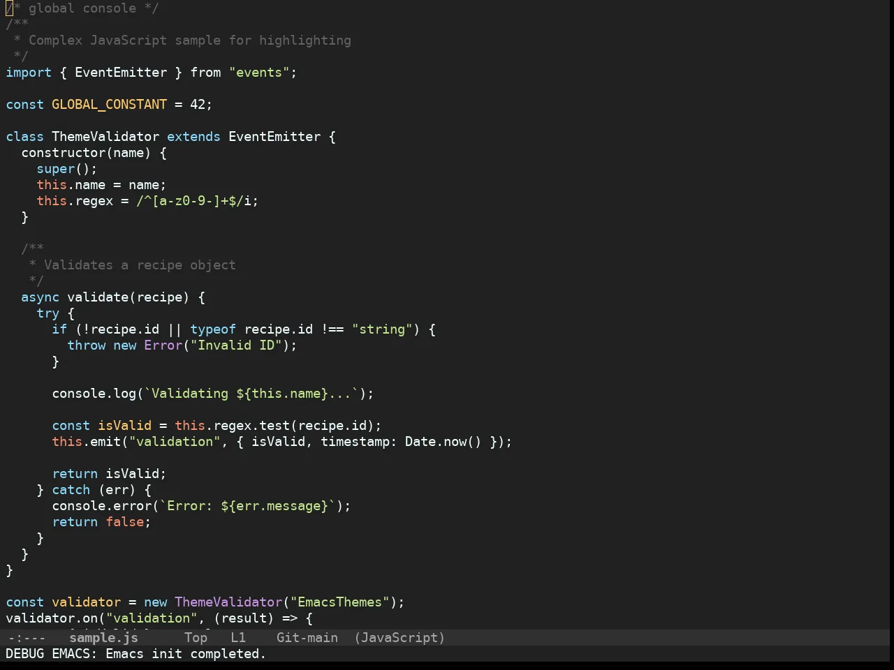 Doom Material Dark Theme in javascript-mode