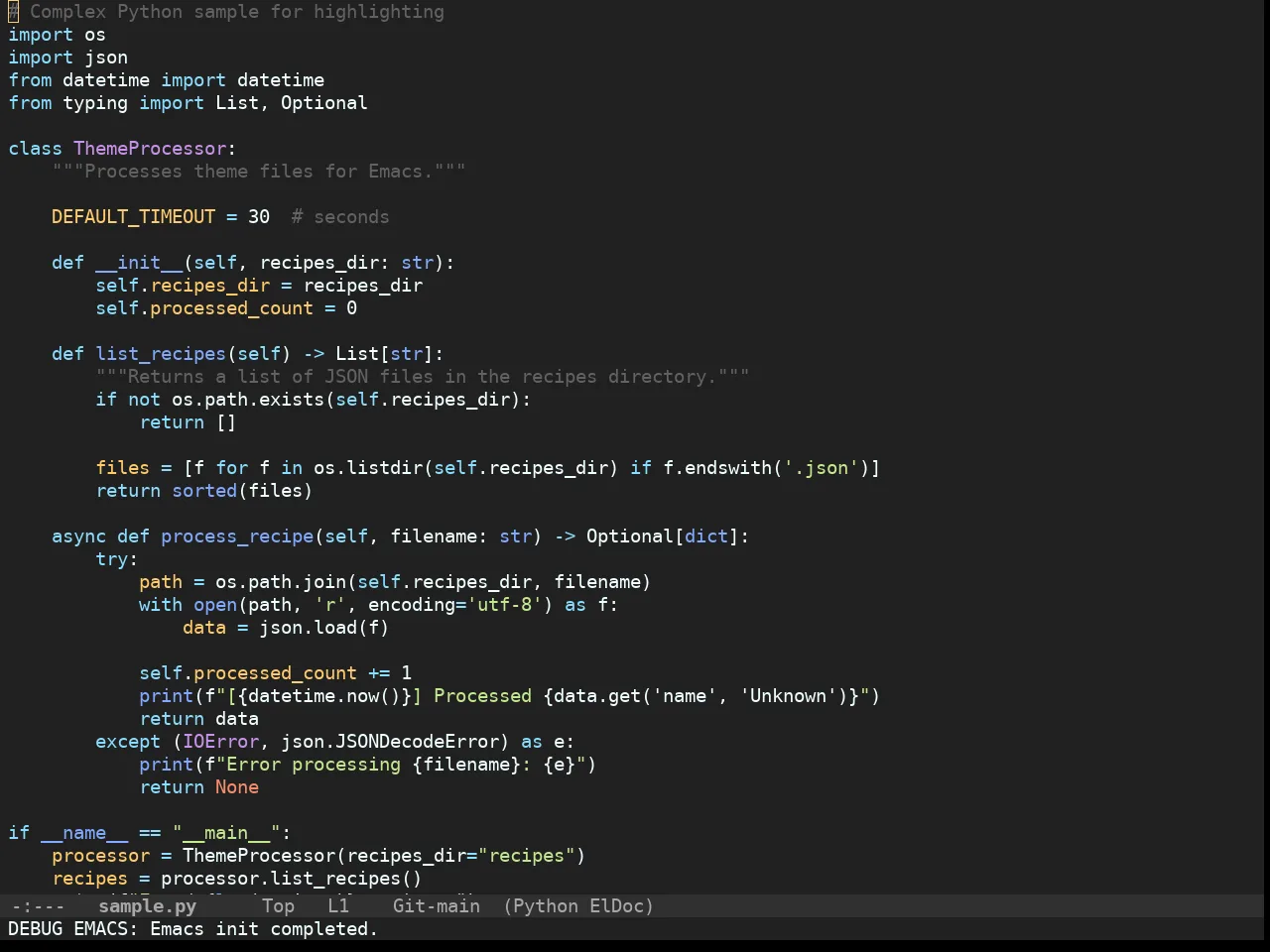 Doom Material Dark Theme in python-mode