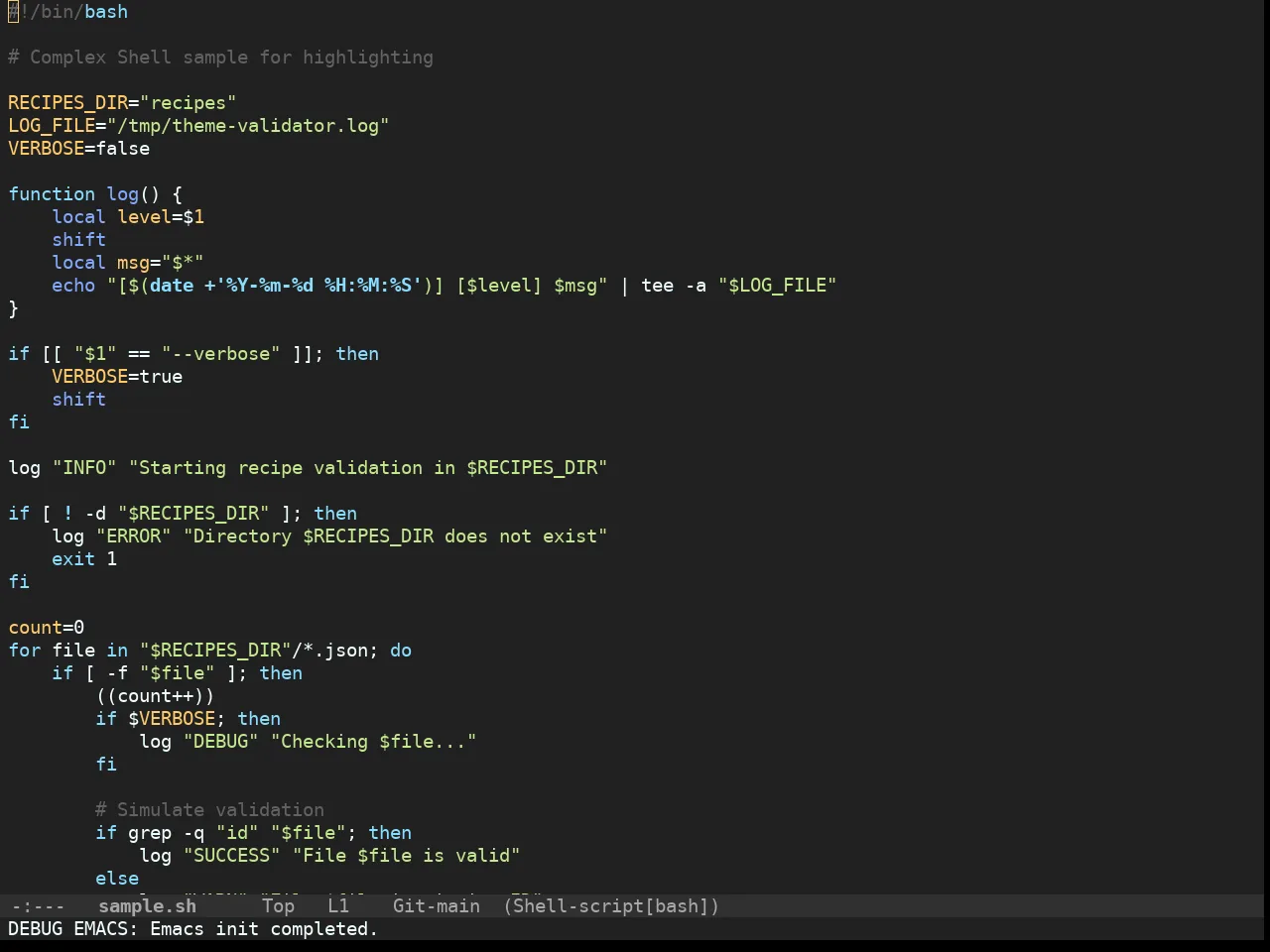 Doom Material Dark Theme in sh-mode