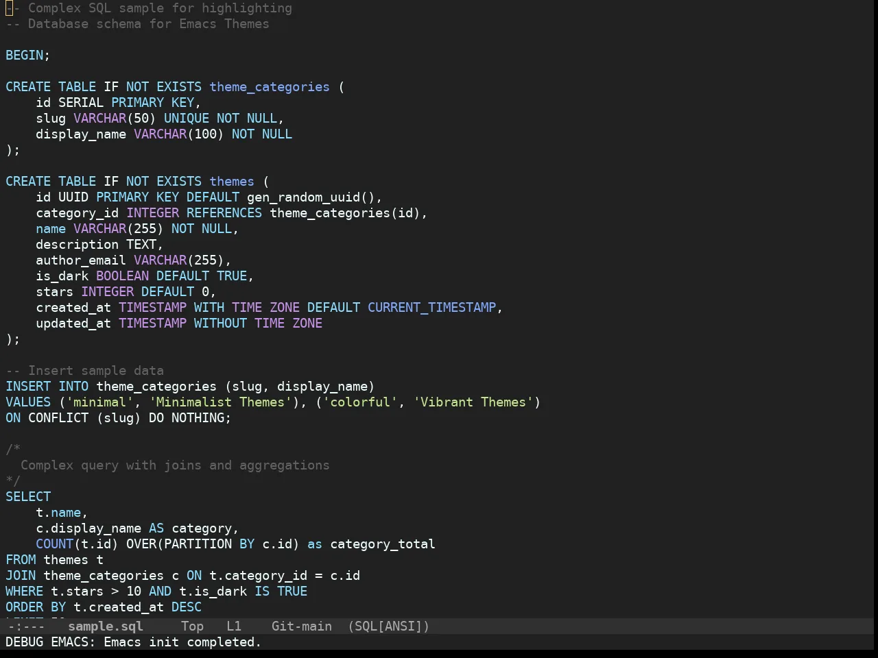 Doom Material Dark Theme in sql-mode