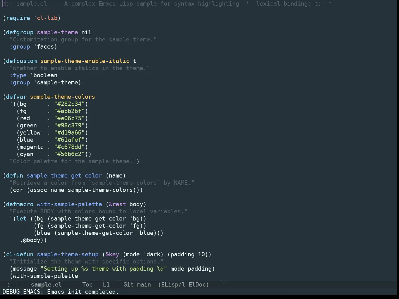 Doom Material Theme in emacs-lisp-mode