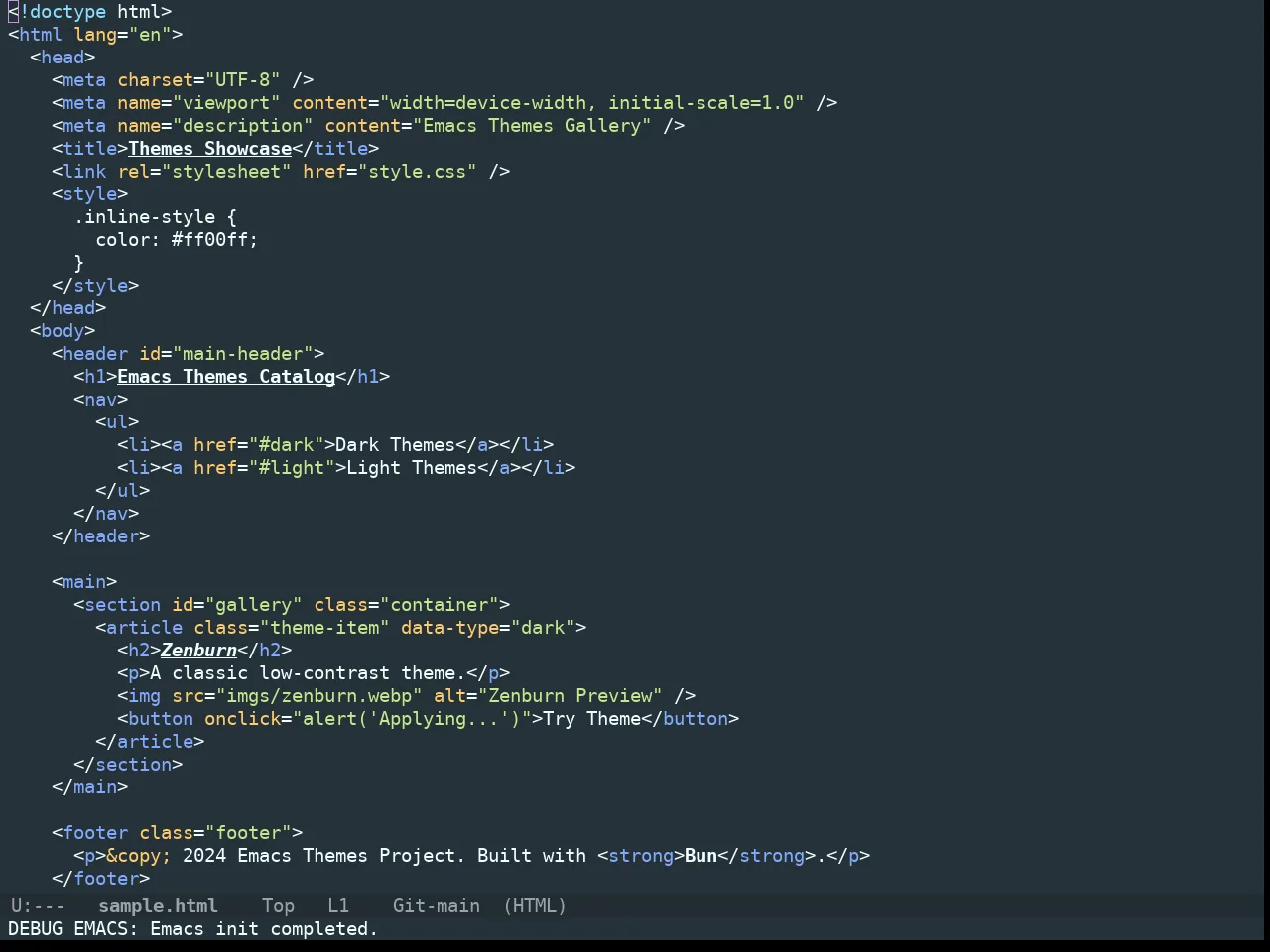 Doom Material Theme in html-mode