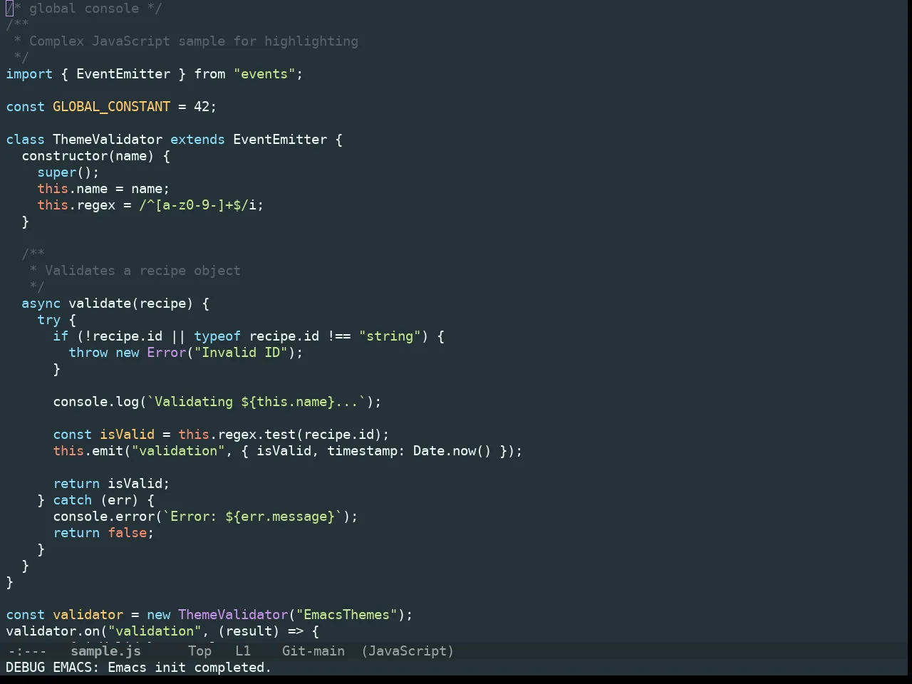 Doom Material Theme in javascript-mode
