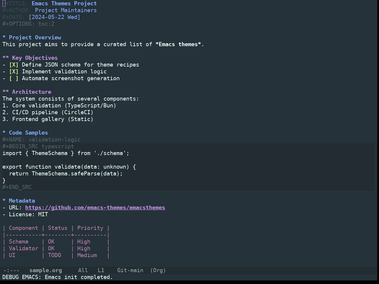 Doom Material Theme in org-mode