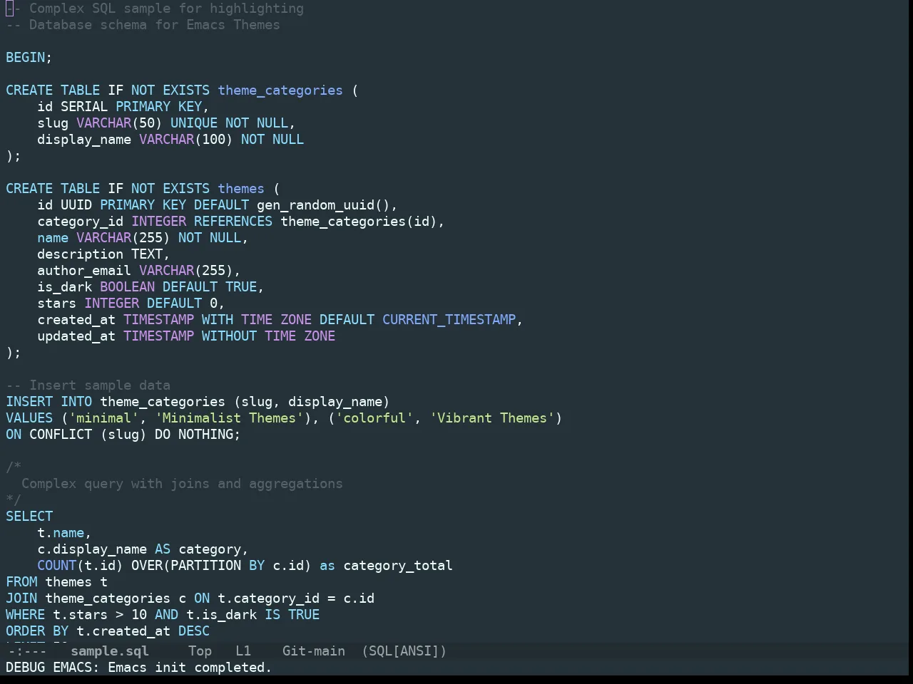 Doom Material Theme in sql-mode