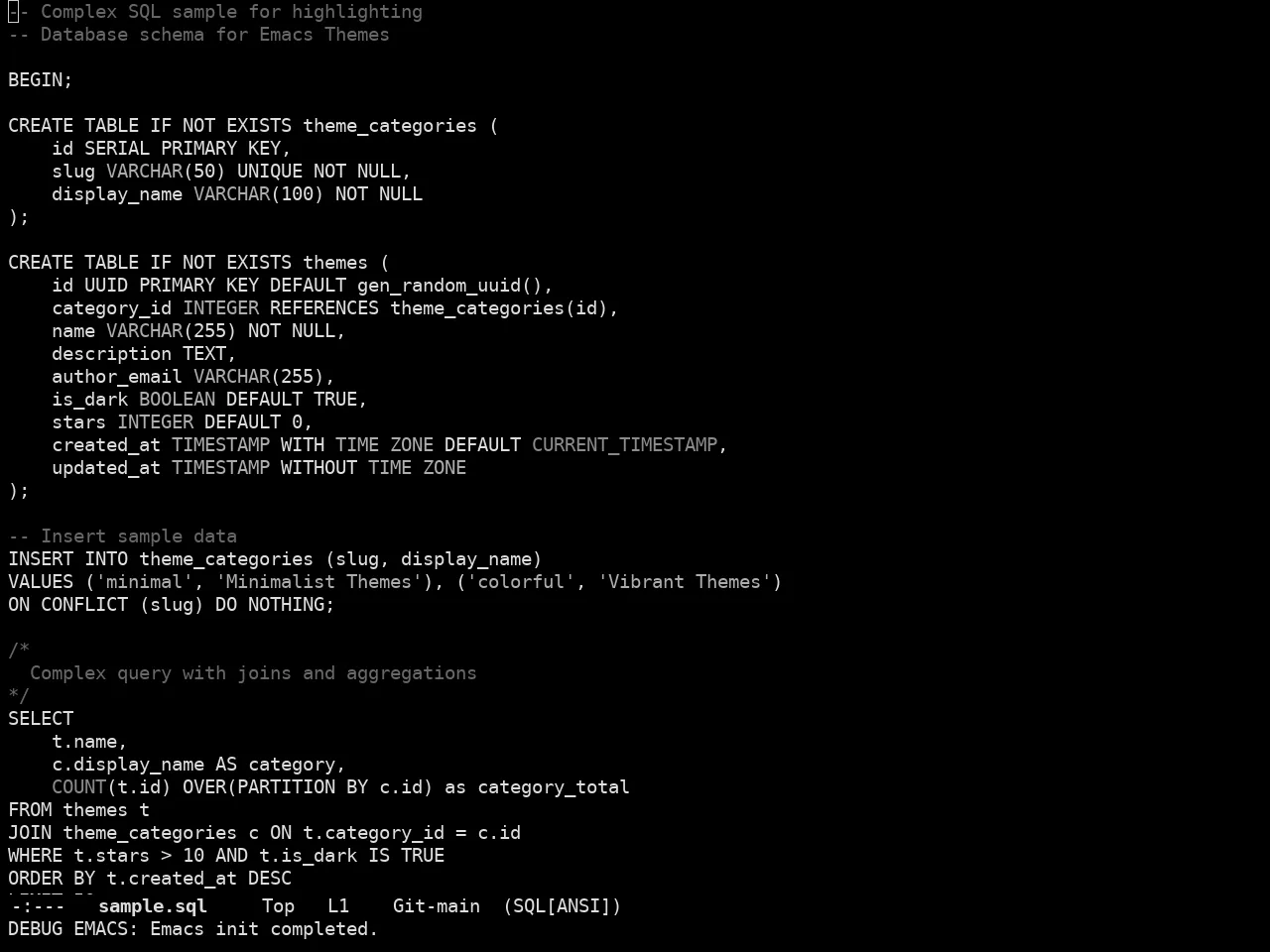 Doom Meltbus Theme in sql-mode