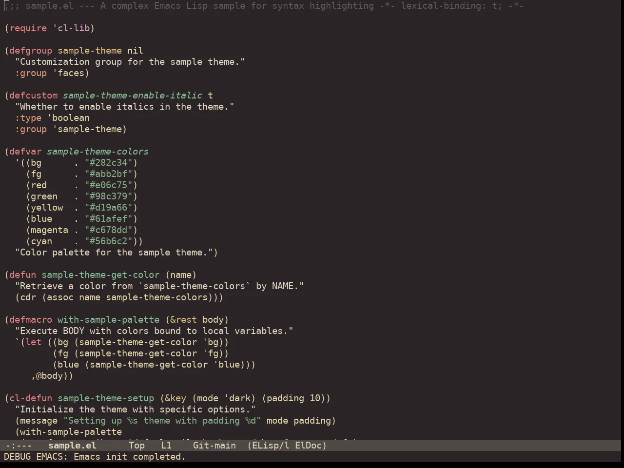 Doom Miramare Theme in emacs-lisp-mode